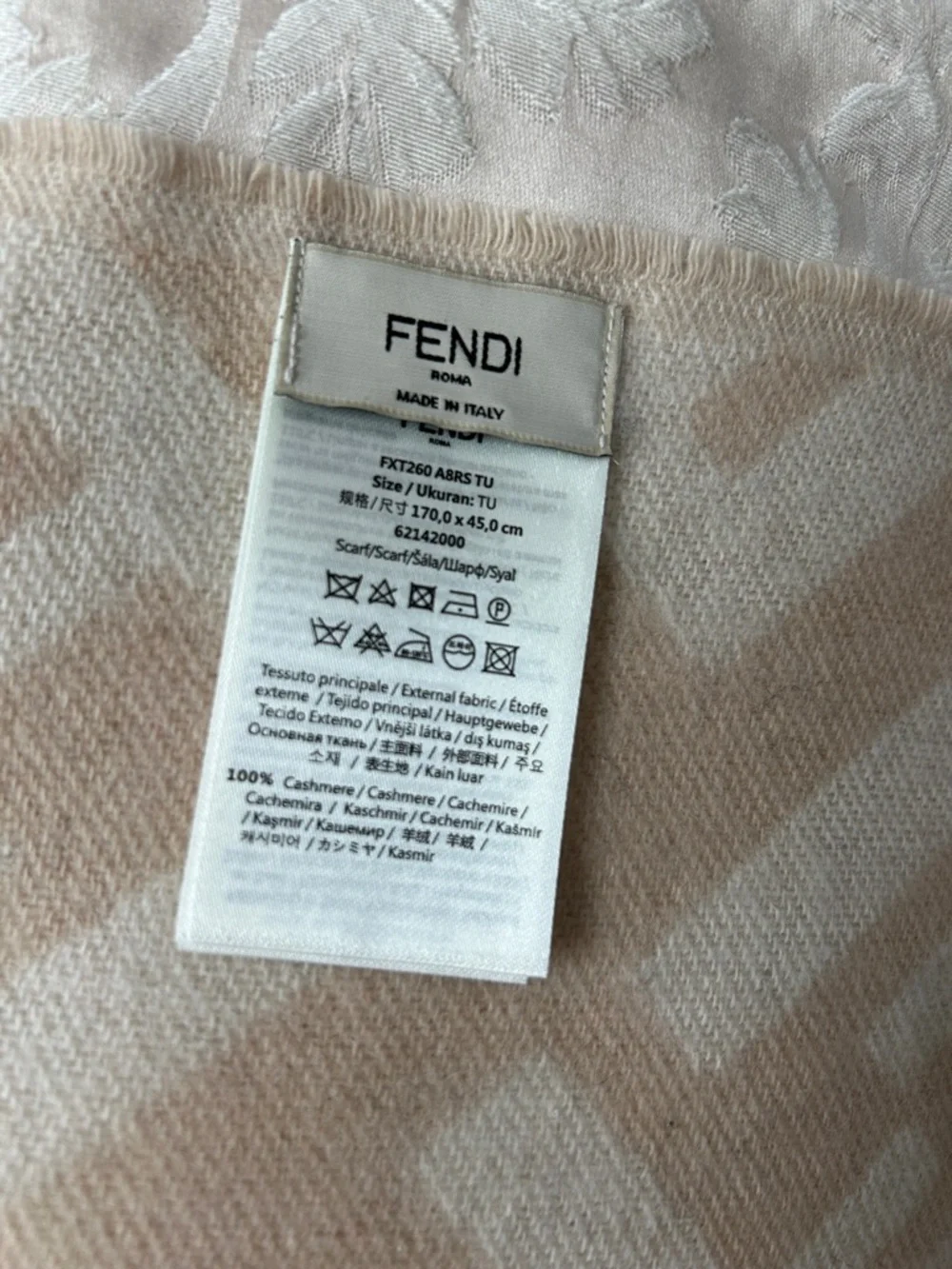 7031. Fendi 100% Cashmere Beige & Ivory Logo Fringe Scarf/Wrap - Picture 6 of 11